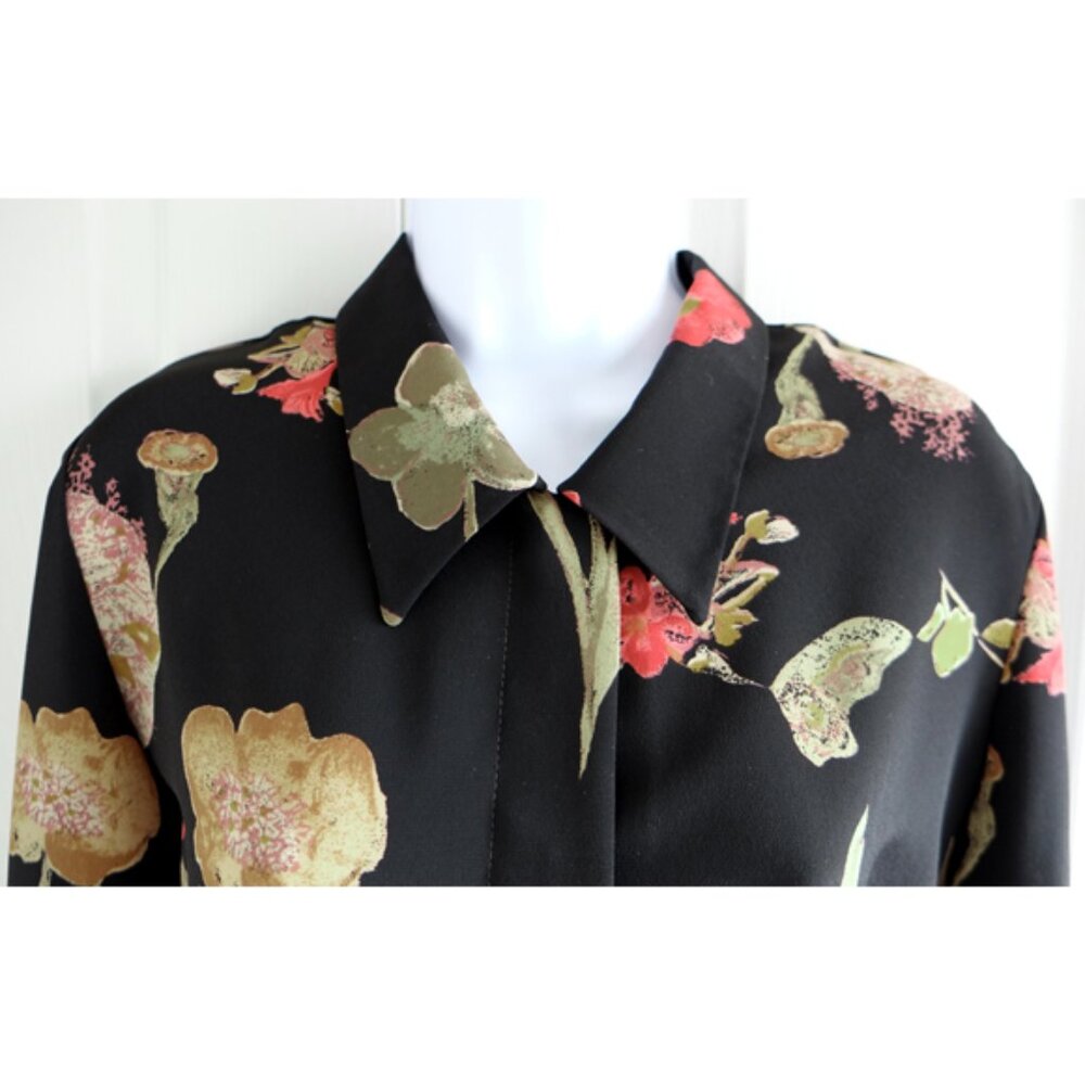 Beautiful vintage black and floral midi shirt dress by Randy Pantel - Picture 8 of 14